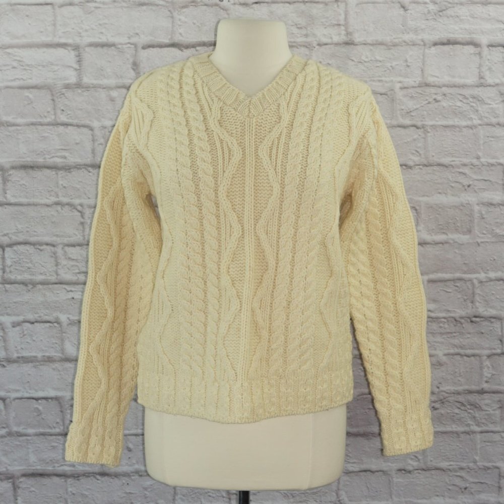 Vintage Aran Crafts Fisherman Knit Wool Sweater